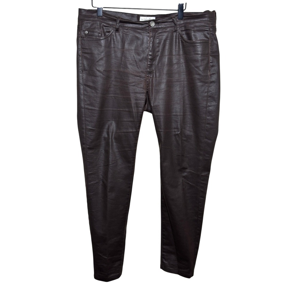 Vanilia Selma Chocolate Brown Waxed Cotton‎ Blend Stretch Skinny Pants Womens 44